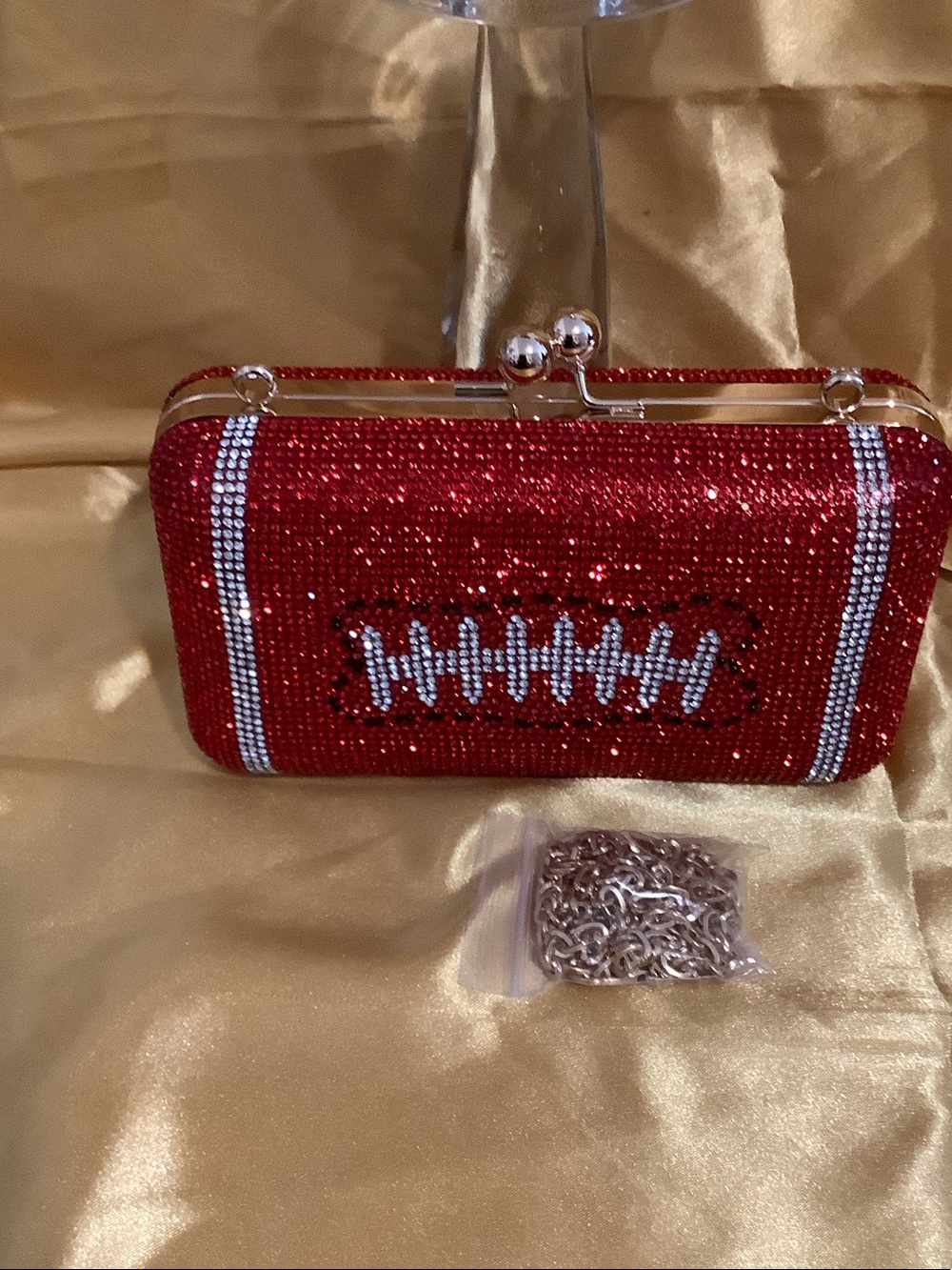 Red Crystal Football Clutch with Silver Accents